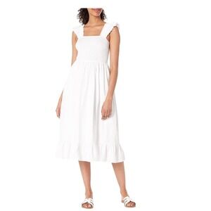 The Drop Women's Smocked Ruffle Strap White Midi Dress Summer Casual